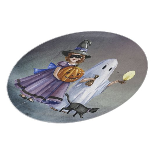 Halloween Hand Painted Treaters Plate (Left Side)