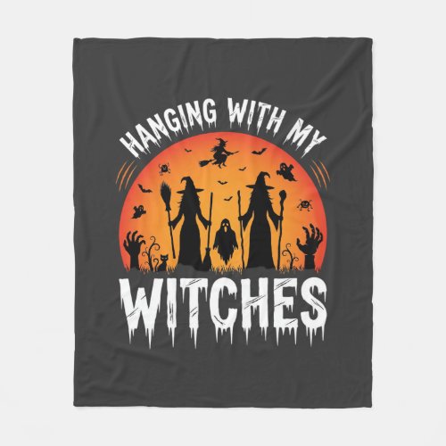 Halloween Hanging With My Witches Vintage Moon Fleece Blanket