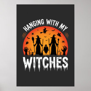 Halloween Hanging With My Witches Vintage Moon Poster
