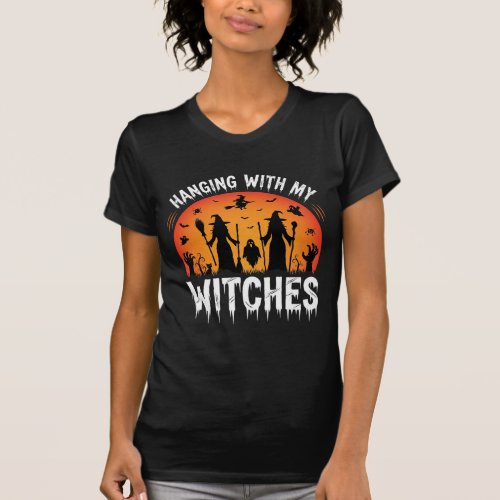 Halloween Hanging With My Witches Vintage Moon T-Shirt