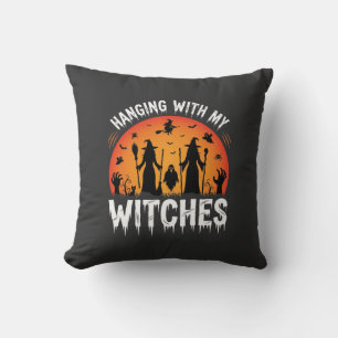 Halloween Hanging With My Witches Vintage Moon Throw Pillow