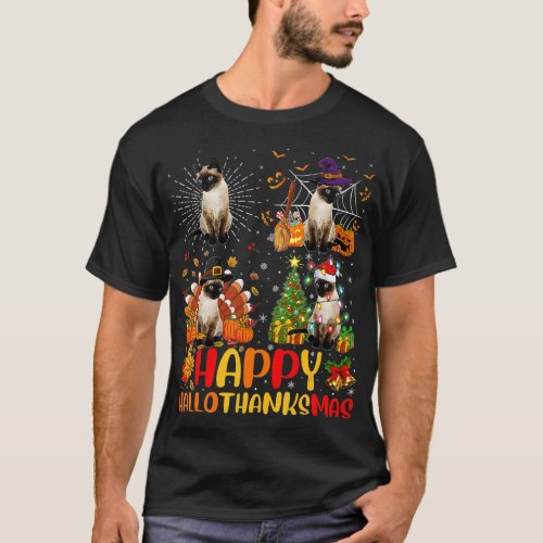 Halloween hanksgiving Christmas Siamese Cat Hallot T_Shirt