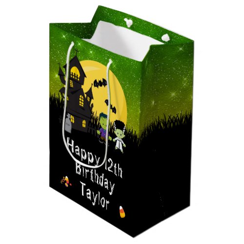 Halloween Happy Birthday Monsters Green Medium Gift Bag