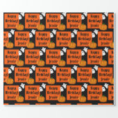 Halloween Happy Birthday Personalize Name Pumpkin Wrapping Paper (Flat)