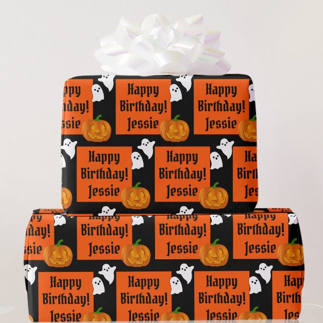 Halloween Happy Birthday Personalize Name Pumpkin Wrapping Paper (Creator Uploaded)