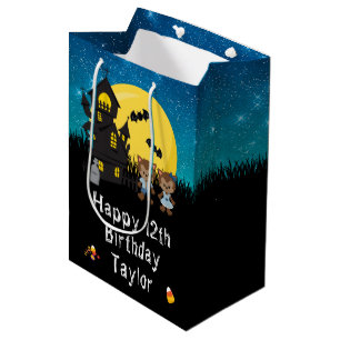 Halloween Happy Birthday Werewolf Blue Medium Gift Bag