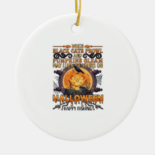 Halloween Happy Fishing Black Cats Pumpkins Crow A Ceramic Ornament