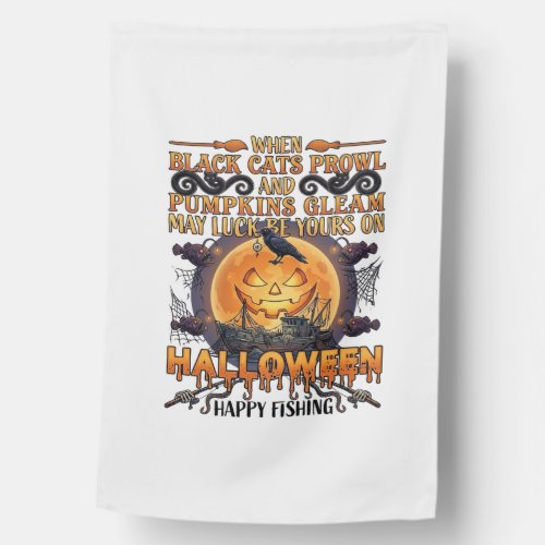 Halloween Happy Fishing Black Cats Pumpkins Crow A House Flag