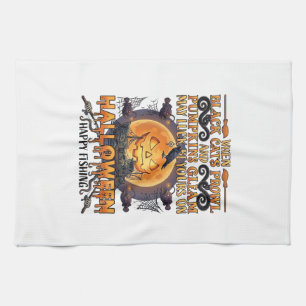 Halloween Happy Fishing Black Cats Pumpkins Crow A Kitchen Towel