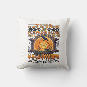 Halloween Happy Fishing Black Cats Pumpkins Crow A Throw Pillow