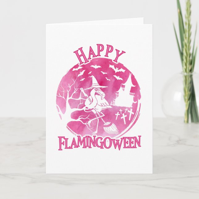 Halloween Happy Flamingoween Flamingo Watercolor Card (Front)