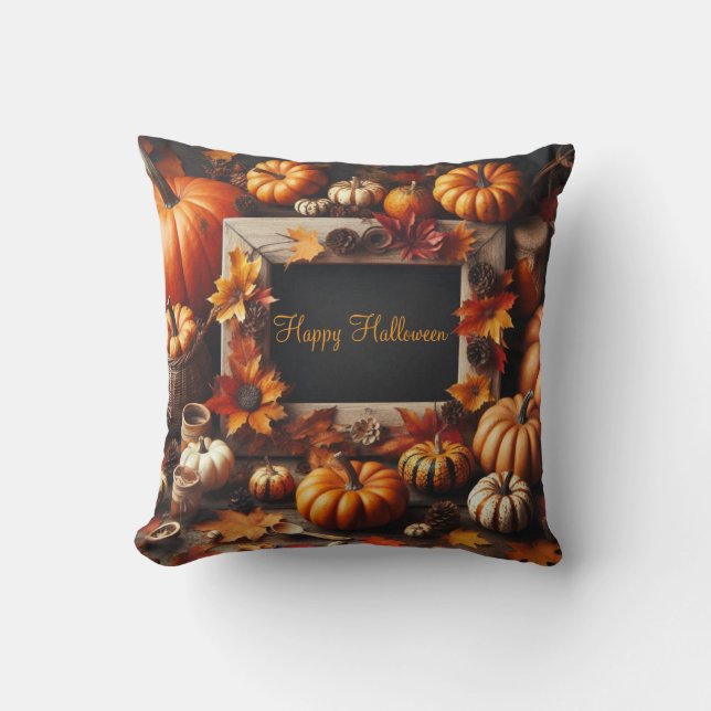 Halloween Happy Frame Throw Pillow (Front)