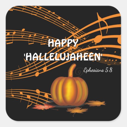 Halloween  HAPPY HALLELUJAHEEN  Pumpkin Square Sticker