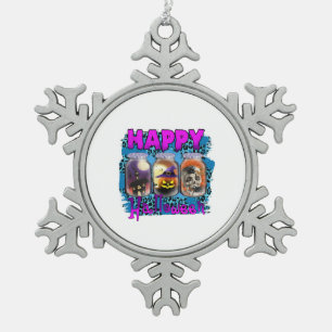 Halloween Happy Halloween Birthday Snowflake Pewter Christmas Ornament