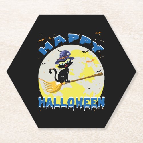 Halloween _ happy halloween cat paper coaster