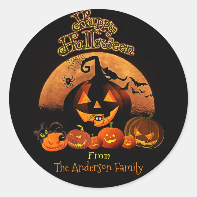 Halloween - Happy Halloween Pumpkins Classic Round Sticker | Zazzle