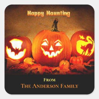 Halloween - Happy Haunting Pumpkins Square Sticker