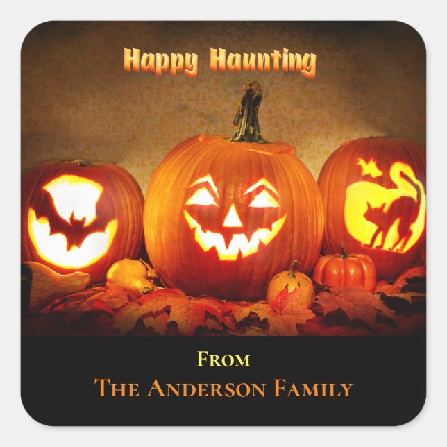 Halloween - Happy Haunting Pumpkins Square Sticker (Front)