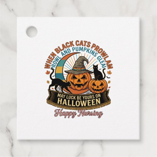 Halloween Happy Nursing Black Cats Pumpkins Witch Favor Tags