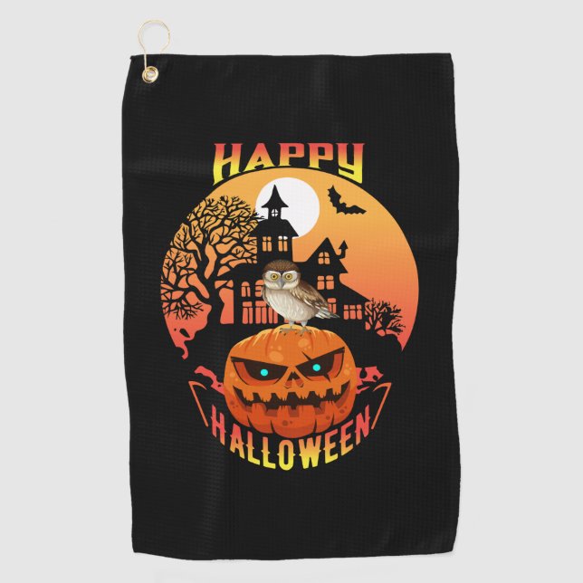 Halloween Happy Pumpkin Halloween Golf Towel (Front)