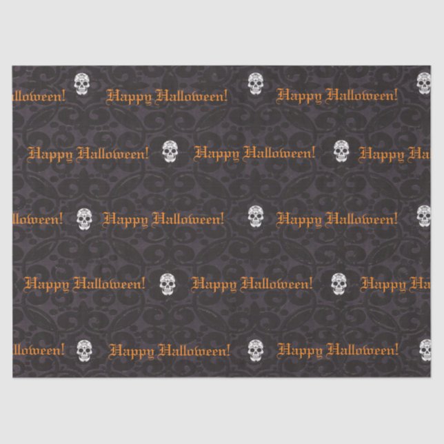 Halloween Happy Skulls Tissue Paper (Front)