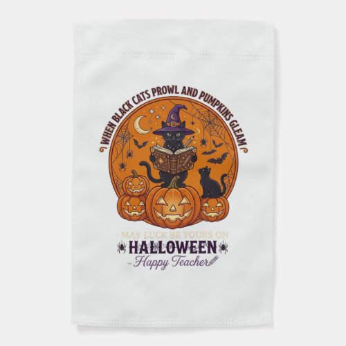 Halloween Happy Teacher Black Cat Witch Hat Pumpki Garden Flag