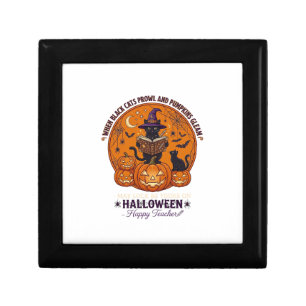 Halloween Happy Teacher Black Cat Witch Hat Pumpki Gift Box