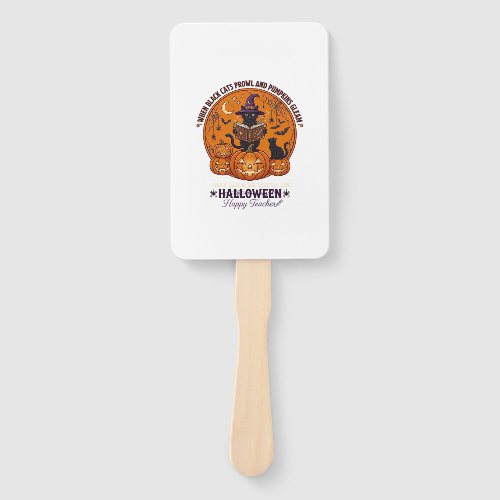 Halloween Happy Teacher Black Cat Witch Hat Pumpki Hand Fan