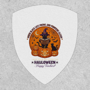 Halloween Happy Teacher Black Cat Witch Hat Pumpki Patch
