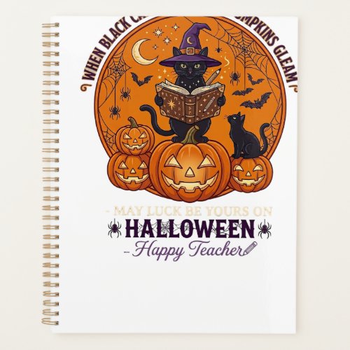 Halloween Happy Teacher Black Cat Witch Hat Pumpki Planner
