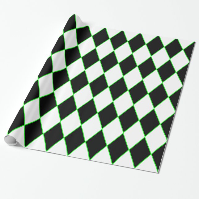 halloween harlequin green black white wrapping paper (Unrolled)