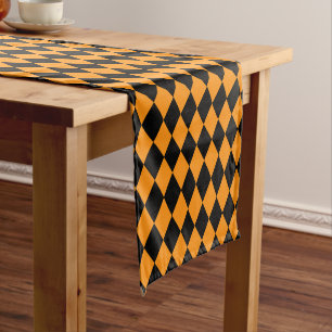 Halloween harlequin orange and black pattern short table runner