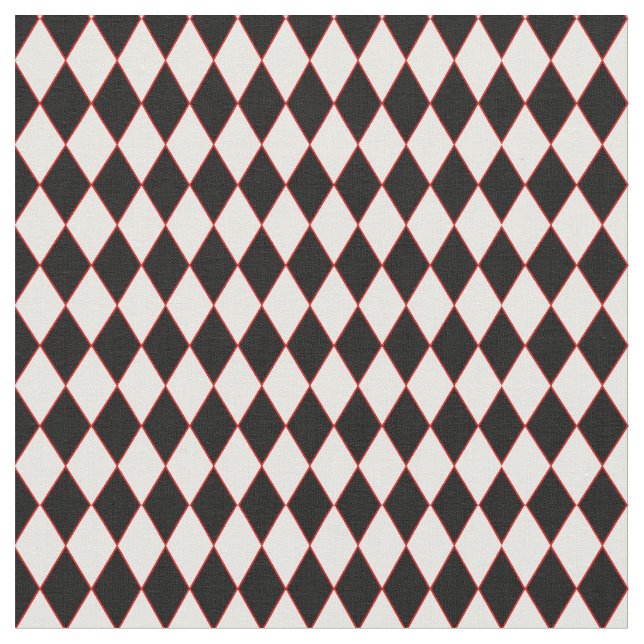 halloween harlequin red black white fabric (Close Up)