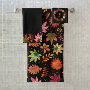 Halloween Harvest Fall Autumn Leaves Monogram Bath Towel Set