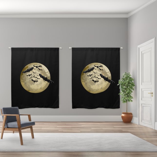 Halloween Harvest Full Moon And Night Flight Bats Blackout Curtains (Wide)