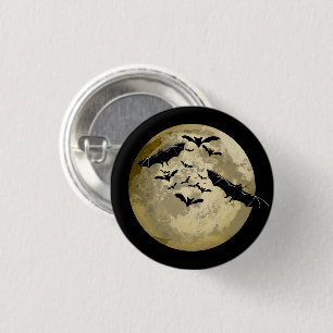 Halloween Harvest Full Moon And Night Flight Bats Button