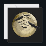 Halloween Harvest Full Moon And Night Flight Bats Card<br><div class="desc">Greeting Note Card printed with a Halloween Harvest Full Moon And Night Flight Bats hand drawn graphic artwork drawing design illustration by TheFabricSeal print on demand shop at Zazzle.com #ZazzleMade ©️Original. https://www.zazzle.com/store/thefabricseal This Halloween classic looking vintage style art piece features a creamy golden yellow moon and black colored bats in...</div>