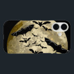 Halloween Harvest Full Moon And Night Flight Bats iPhone 16 Case<br><div class="desc">iPhone Case Mate decorative cell phone protection cover case printed with a Halloween Harvest Full Moon And Night Flight Bats hand drawn graphic artwork drawing design illustration by TheFabricSeal print on demand shop at Zazzle.com #ZazzleMade ©️Original. https://www.zazzle.com/store/thefabricseal This Halloween classic looking vintage style art piece features a creamy golden yellow...</div>