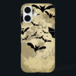 Halloween Harvest Full Moon And Night Flight Bats iPhone 16 Case<br><div class="desc">iPhone Case Mate decorative cell phone protection cover case printed with a Halloween Harvest Full Moon And Night Flight Bats hand drawn graphic artwork drawing design illustration by TheFabricSeal print on demand shop at Zazzle.com #ZazzleMade ©️Original. https://www.zazzle.com/store/thefabricseal This Halloween classic looking vintage style art piece features a creamy golden yellow...</div>