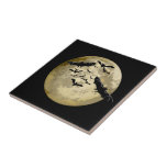 Halloween Harvest Full Moon And Night Flight Bats Ceramic Tile<br><div class="desc">Ceramic Tile printed with a Halloween Harvest Full Moon And Night Flight Bats hand drawn graphic artwork drawing design illustration by TheFabricSeal print on demand shop at Zazzle.com #ZazzleMade ©️Original. https://www.zazzle.com/store/thefabricseal This Halloween classic looking vintage style art piece features a creamy golden yellow moon and black colored bats in flight...</div>