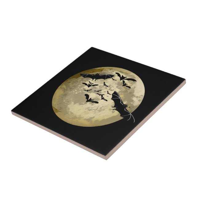 Halloween Harvest Full Moon And Night Flight Bats Ceramic Tile (Side)
