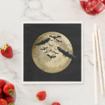 Halloween Harvest Full Moon And Night Flight Bats Napkins<br><div class="desc">Paper Napkins Set printed with a Halloween Harvest Full Moon And Night Flight Bats hand drawn graphic artwork drawing design illustration by TheFabricSeal print on demand shop at Zazzle.com #ZazzleMade ©️Original. https://www.zazzle.com/store/thefabricseal This Halloween classic looking vintage style art piece features a creamy golden yellow moon and black colored bats in...</div>