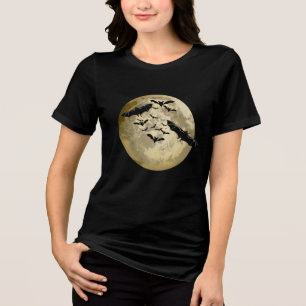 Halloween Harvest Full Moon And Night Flight Bats Tri-Blend Shirt