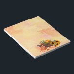 Halloween Harvest Notepad<br><div class="desc">5.5” x 6” notepad with an image of a double jack-o-lantern wearing a witch hat, a bright orange pumpkin and a green and yellow pumpkin in a brown wicker basket, red maple leaves, and sunny yellow sunflowers on orange and yellow grunge. See matching notebook. See the entire Halloween Notepad collection...</div>