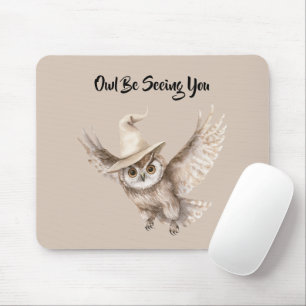 Halloween Hat Owl Be Seeing You Mouse Pad