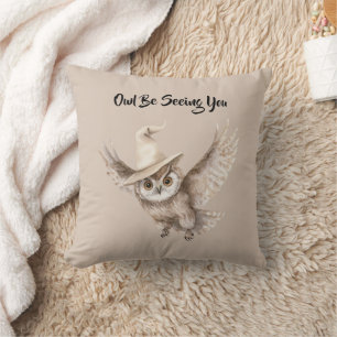 Halloween Hat Owl Be Seeing You Throw Pillow