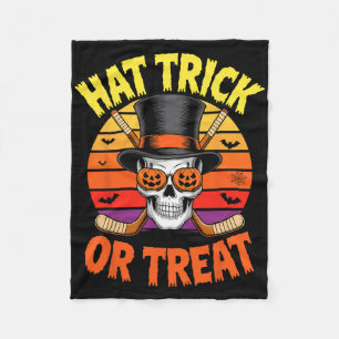 Halloween Hat Trick Or Treat Ice Hockey Skull  Fleece Blanket