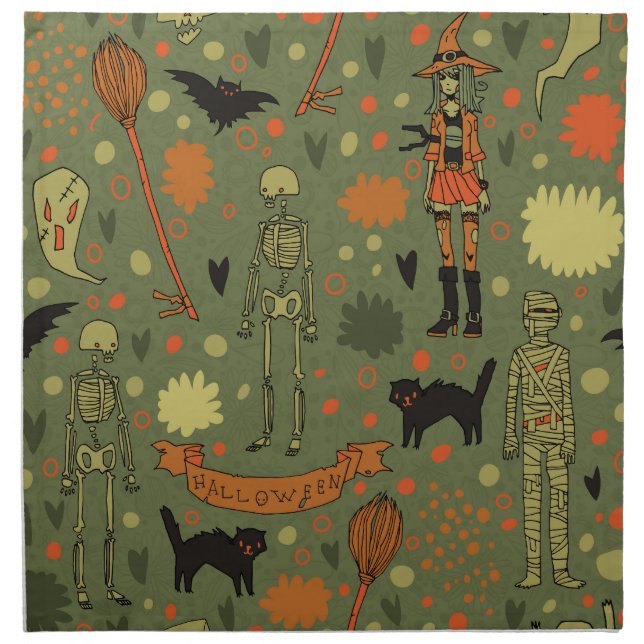 Halloween Haunt: Spooky Vintage Mix Cloth Napkin (Front)