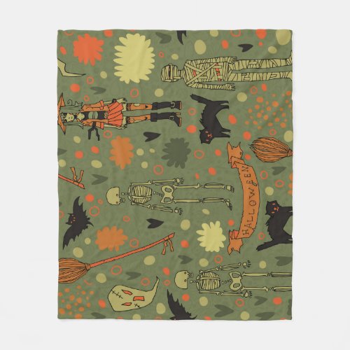 Halloween Haunt Spooky Vintage Mix Fleece Blanket