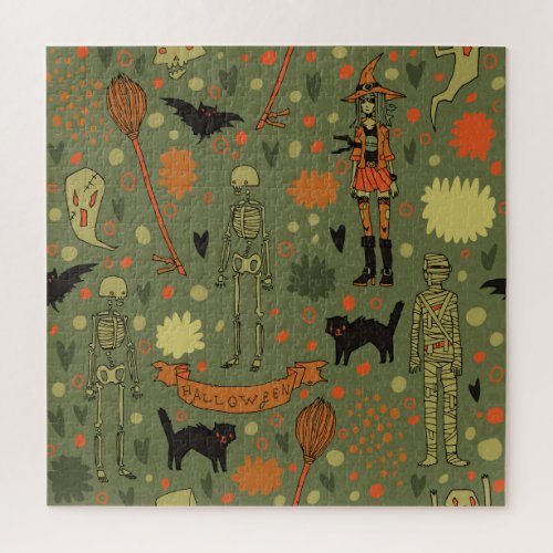 Halloween Haunt Spooky Vintage Mix Jigsaw Puzzle